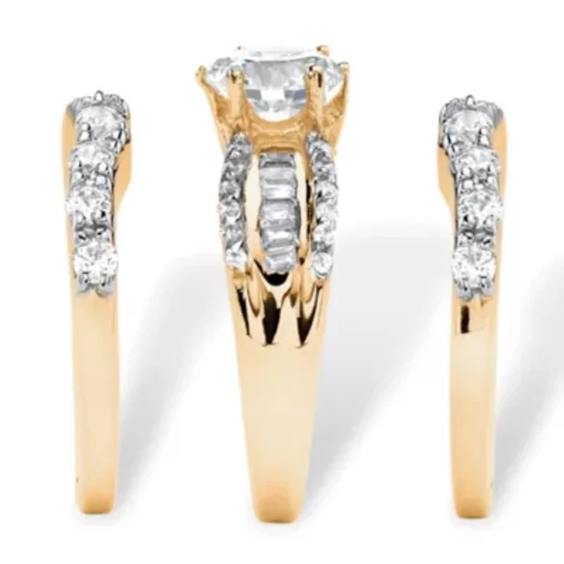 5.62 TCW Round Cubic Zirconia Bridal 14k Gold-Plated Silver 3 Piece Ring Set