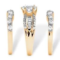 5.62 TCW Round Cubic Zirconia Bridal 14k Gold-Plated Silver 3 Piece Ring Set