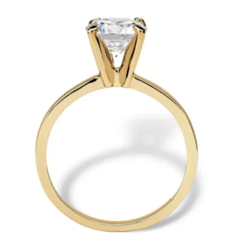 2.0 Cttw. Gold-Plated Sterling Silver Cubic Zirconia Solitaire Ring
