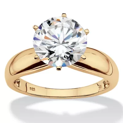 3.50 Cttw. Round Cubic Zirconia Gold-Plated Silver Solitaire Engagement Ring