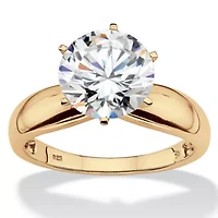 3.50 Cttw. Round Cubic Zirconia Gold-Plated Silver Solitaire Engagement Ring