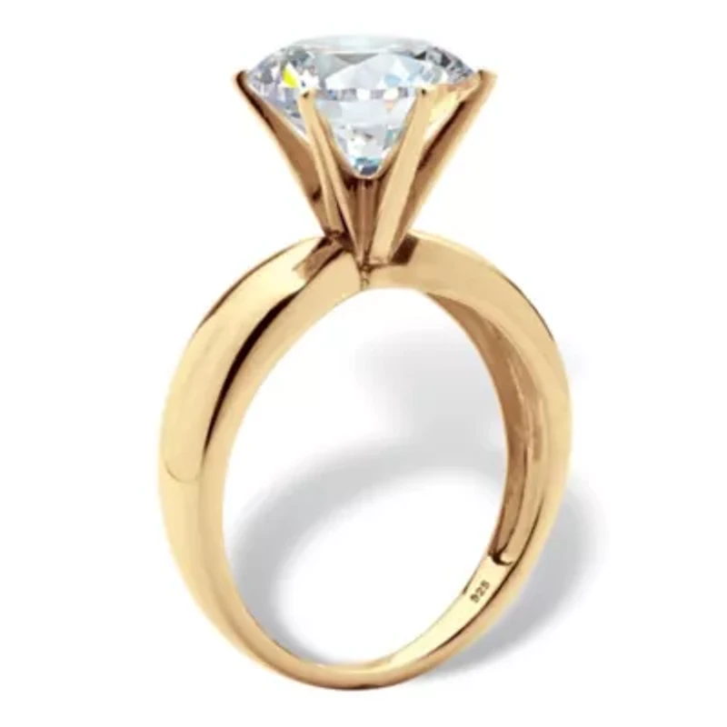 3.50 Cttw. Round Cubic Zirconia Gold-Plated Silver Solitaire Engagement Ring