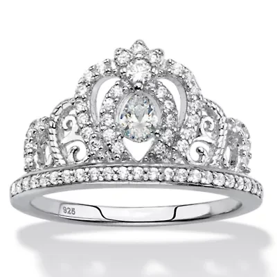 .51 Cttw. .925 Sterling Silver Pear-Cut Cubic Zirconia Crown Ring
