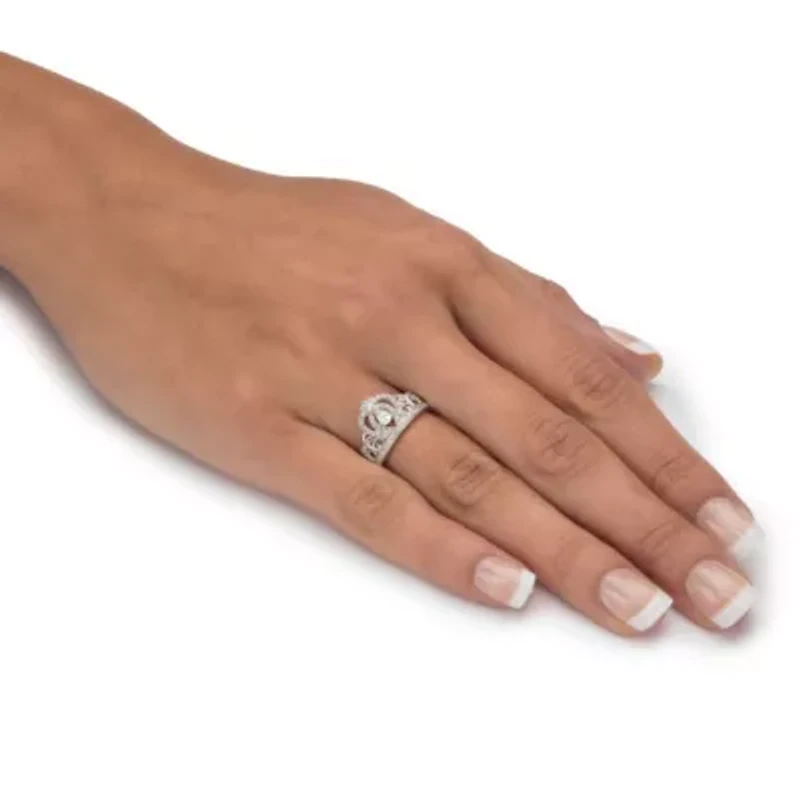 .51 Cttw. .925 Sterling Silver Pear-Cut Cubic Zirconia Crown Ring