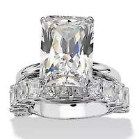 11.06 TCW Cubic Zirconia Platinum-Plated Bridal Engagement Ring Wedding Set