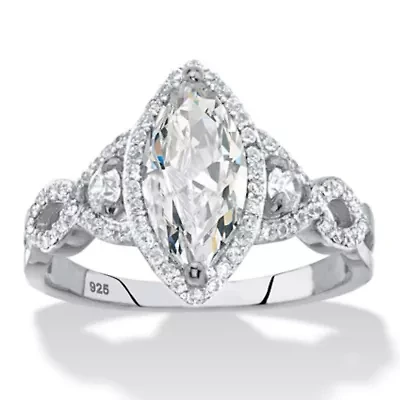2.48 Cttw Marquise-Cut .925 Sterling Silver Cubic Zirconia Halo Engagement Ring