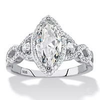 2.48 Cttw Marquise-Cut .925 Sterling Silver Cubic Zirconia Halo Engagement Ring