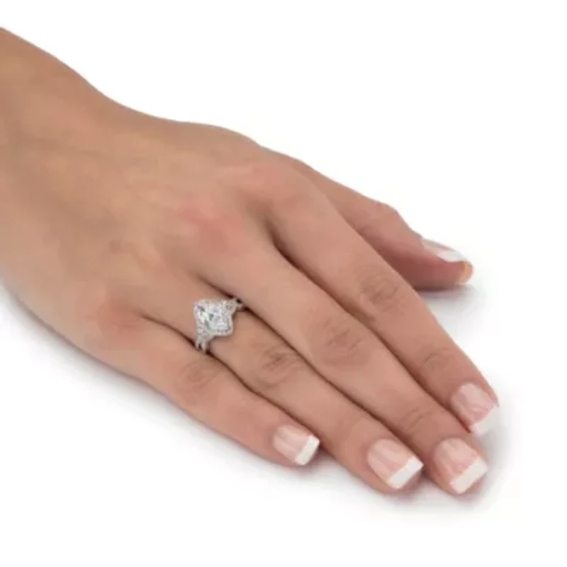2.48 Cttw Marquise-Cut .925 Sterling Silver Cubic Zirconia Halo Engagement Ring
