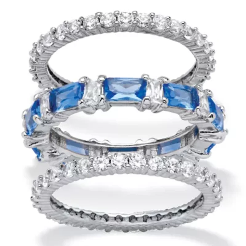 8.74 Cttw. CZ and Simulated Blue Sapphire Platinum-Plated Eternity Ring Set