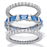 8.74 Cttw. CZ and Simulated Blue Sapphire Platinum-Plated Eternity Ring Set