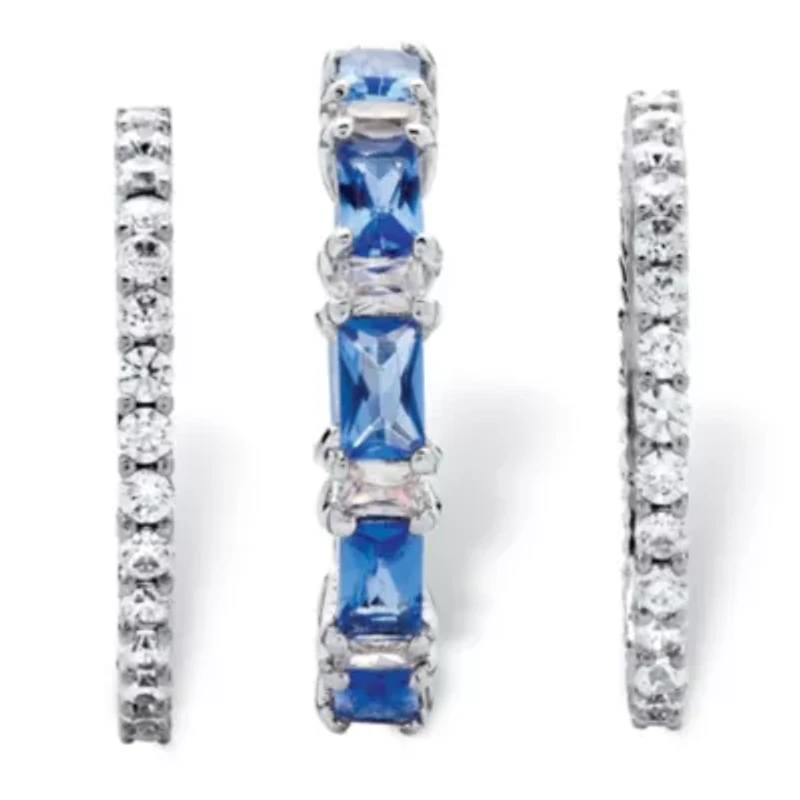 8.74 Cttw. CZ and Simulated Blue Sapphire Platinum-Plated Eternity Ring Set