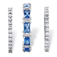 8.74 Cttw. CZ and Simulated Blue Sapphire Platinum-Plated Eternity Ring Set