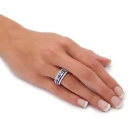 8.74 Cttw. CZ and Simulated Blue Sapphire Platinum-Plated Eternity Ring Set
