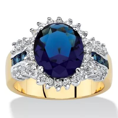 7.64 Cttw. Simulated Blue Sapphire and Cubic Zirconia Gold-Plated Halo Ring