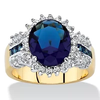 7.64 Cttw. Simulated Blue Sapphire and Cubic Zirconia Gold-Plated Halo Ring