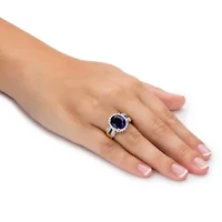 7.64 Cttw. Simulated Blue Sapphire and Cubic Zirconia Gold-Plated Halo Ring