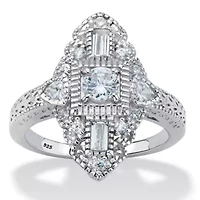 1.03 Cttw. Round Cubic Zirconia Platinum-plated Silver Art Deco-Style Ring