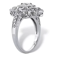 1.03 Cttw. Round Cubic Zirconia Platinum-plated Silver Art Deco-Style Ring