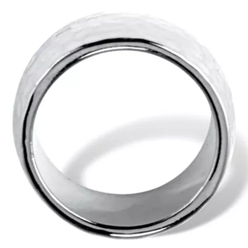 Silvertone Hammered Wide Band Ring 11 mm