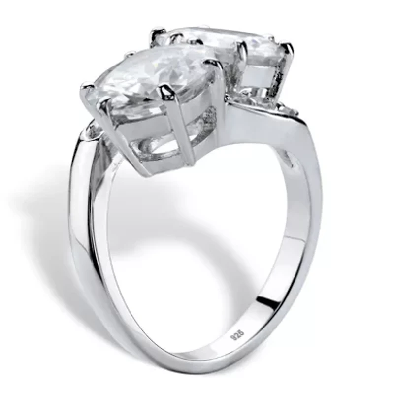 8.29 Cttw Platinum-plated Silver Round Cubic Zirconia 2-Stone Bypass Ring