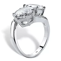 8.29 Cttw Platinum-plated Silver Round Cubic Zirconia 2-Stone Bypass Ring