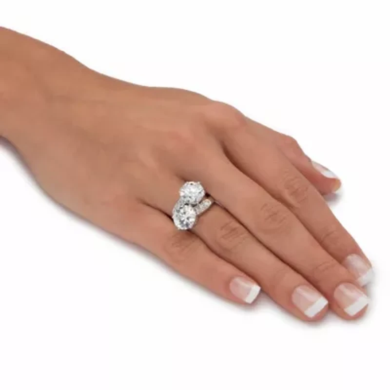 8.29 Cttw Platinum-plated Silver Round Cubic Zirconia 2-Stone Bypass Ring