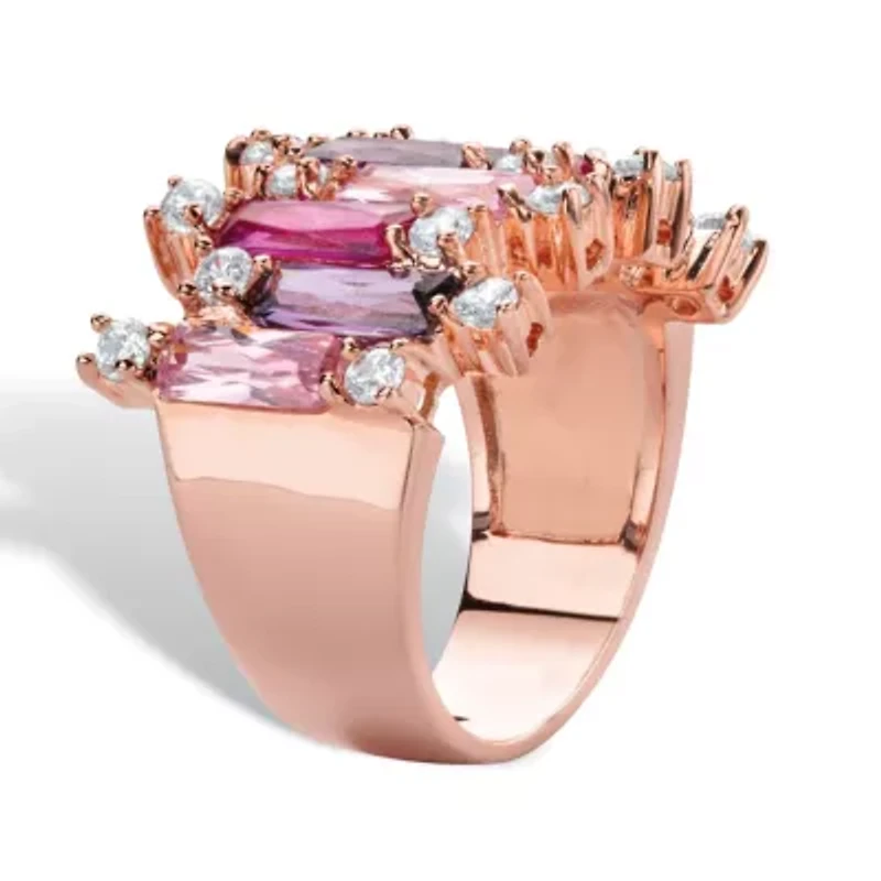 16.88 Cttw. Rose Gold-Plated Pink and Purple Cubic Zirconia Cluster Ring
