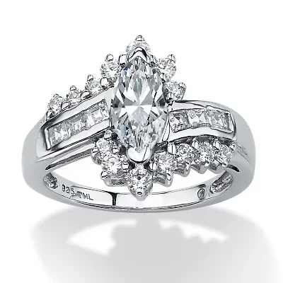 1.65 TCW Marquise-Cut Cubic Zirconia Ring Platinum-plated Sterling Silver