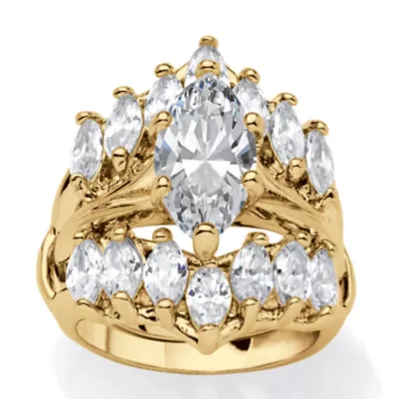 5.98 TCW Marquise-Cut Cubic Zirconia Jacket Bridal Set Goldtone