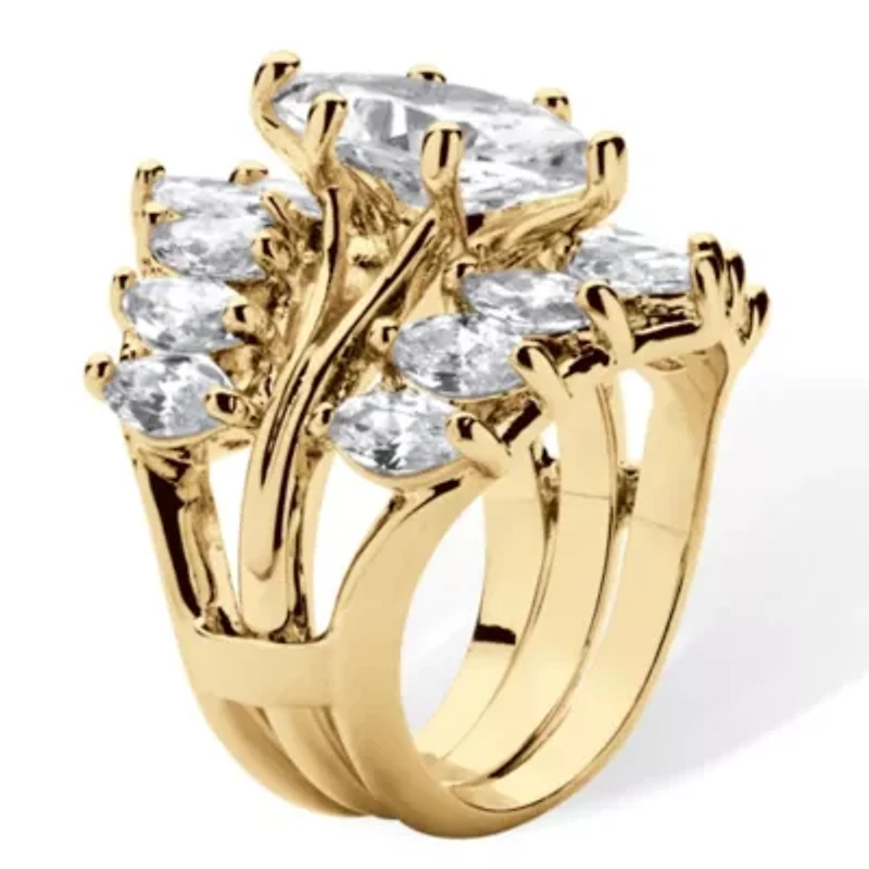 5.98 TCW Marquise-Cut Cubic Zirconia Jacket Bridal Set Goldtone