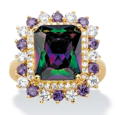 8.40 TCW Mystic Cubic Zirconia Gold-Plated Halo Cocktail Ring