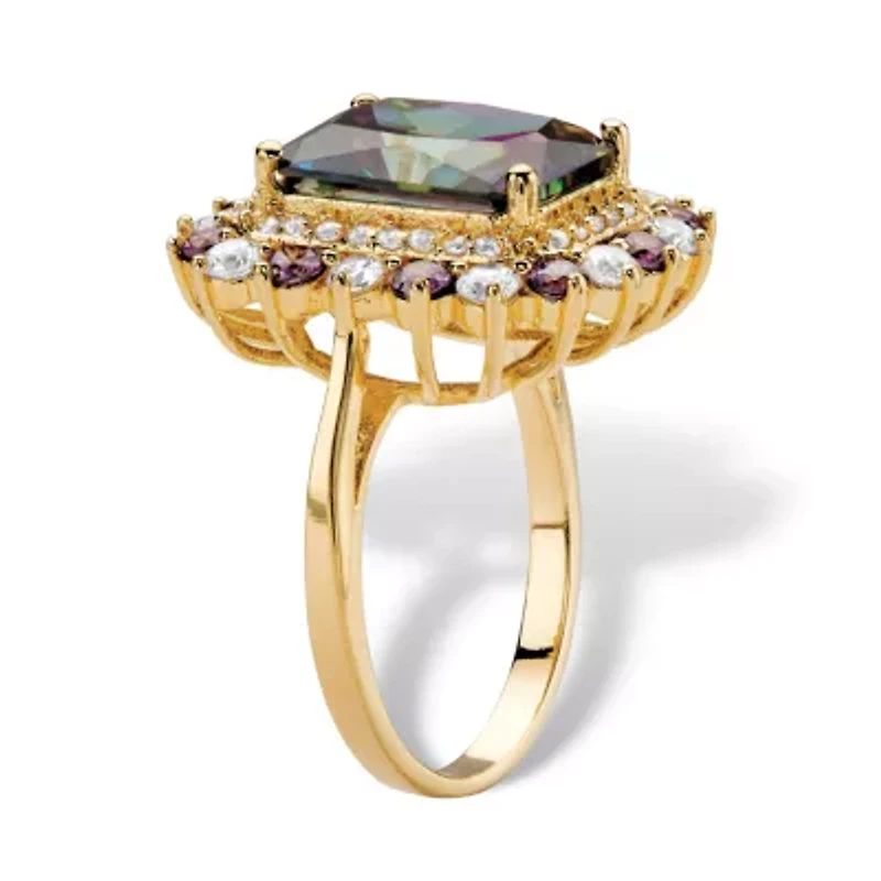 8.40 TCW Mystic Cubic Zirconia Gold-Plated Halo Cocktail Ring