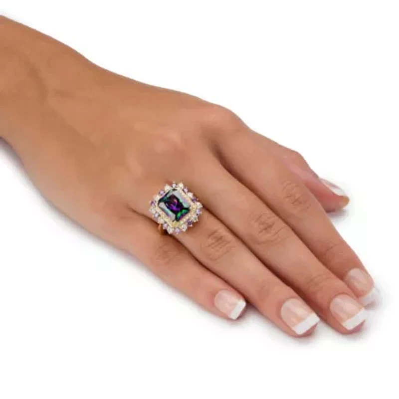 8.40 TCW Mystic Cubic Zirconia Gold-Plated Halo Cocktail Ring