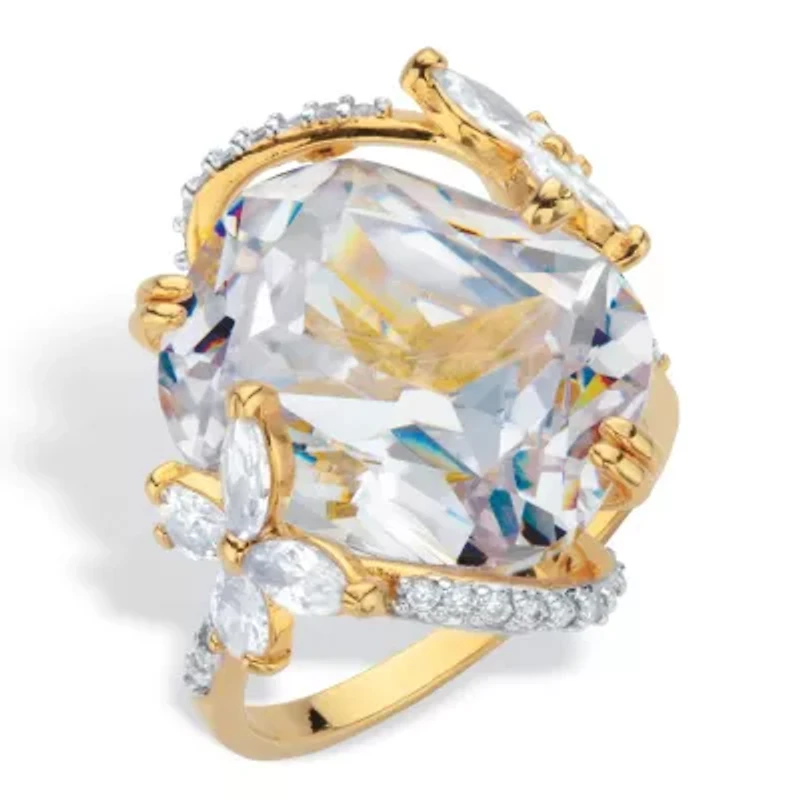 9.8 Cttw. Cushion-Cut Cubic Zirconia Butterfly Cocktail Ring Gold-Plated
