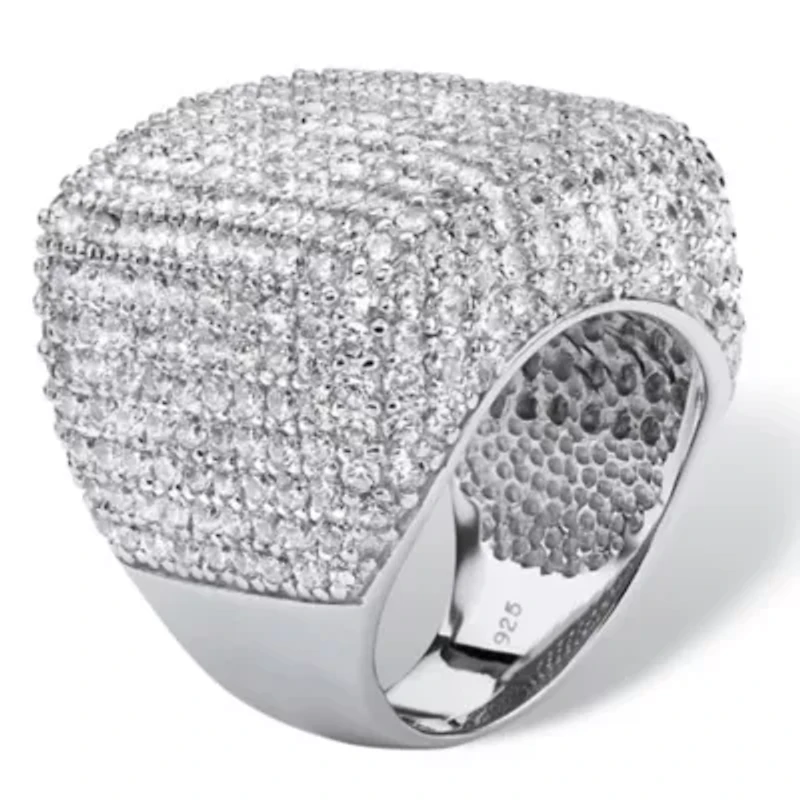 6.76 TCW Round Cubic Zirconia Pave .925 Sterling Silver Dome Ring