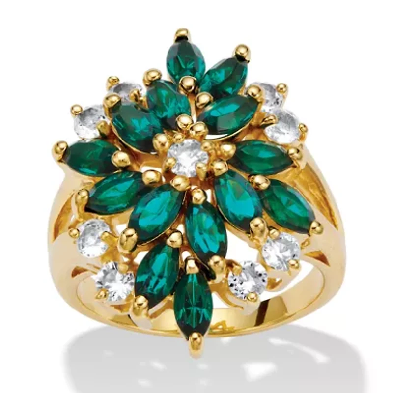 Green Crystal 18k Gold-Plated Cluster Ring.