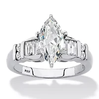 2.69 Cttw Platinum-plated Silver Marquise-Cut Cubic Zirconia Engagement Ring