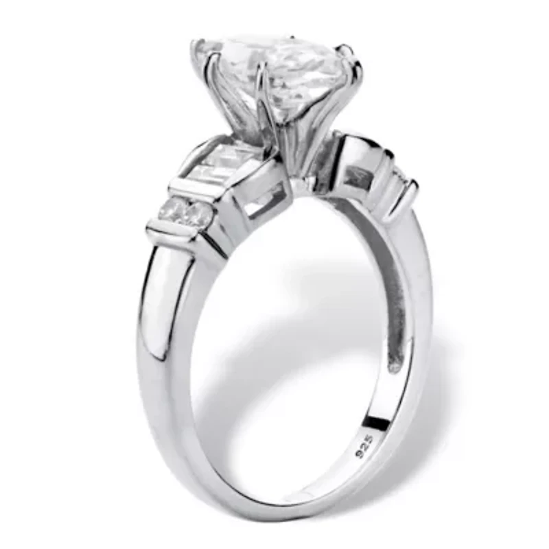 2.69 Cttw Platinum-plated Silver Marquise-Cut Cubic Zirconia Engagement Ring