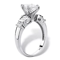 2.69 Cttw Platinum-plated Silver Marquise-Cut Cubic Zirconia Engagement Ring