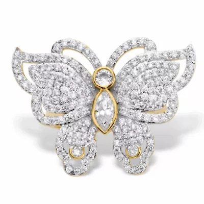 2.11 Cttw. Cubic Zirconia Gold-Plated Butterfly Cocktail Ring