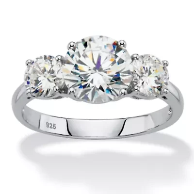 3 TCW Cubic Zirconia Platinum-plated Silver 3-Stone Bridal Engagement Ring