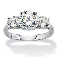 3 TCW Cubic Zirconia Platinum-plated Silver 3-Stone Bridal Engagement Ring