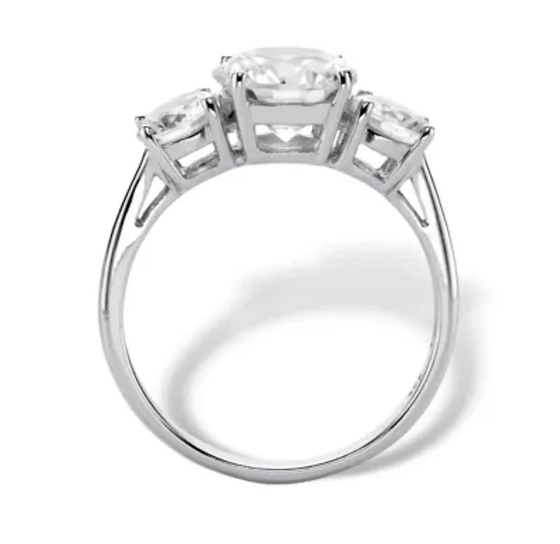 3 TCW Cubic Zirconia Platinum-plated Silver 3-Stone Bridal Engagement Ring
