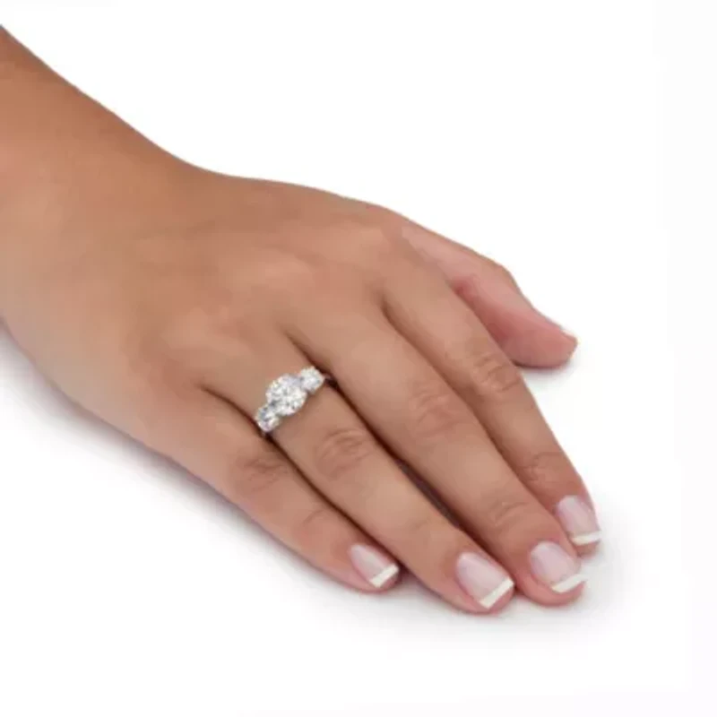 3 TCW Cubic Zirconia Platinum-plated Silver 3-Stone Bridal Engagement Ring