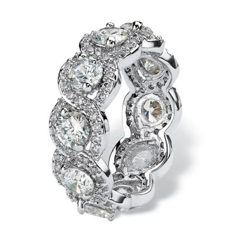 4.60 TCW Cubic Zirconia Halo Crossover Platinum-plated Silver Eternity Ring