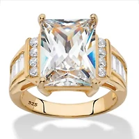 10.72 Cttw Emerald-Cut Cubic Zirconia 14k Gold-plated Silver Engagement Ring