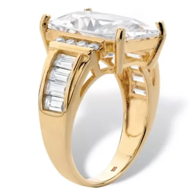 10.72 Cttw Emerald-Cut Cubic Zirconia 14k Gold-plated Silver Engagement Ring