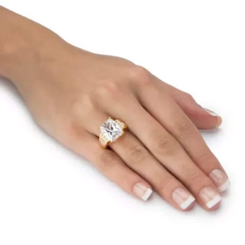 10.72 Cttw Emerald-Cut Cubic Zirconia 14k Gold-plated Silver Engagement Ring