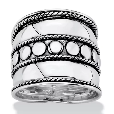 Antiqued .925 Sterling Silver Bali Bohemian Cigar-Style Wide Band Ring