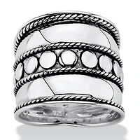 Antiqued .925 Sterling Silver Bali Bohemian Cigar-Style Wide Band Ring